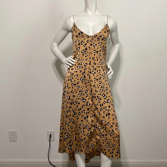 Forever 21 Satin Cheetah Print Asymmetric Hem Sleeveless Slip Midi Dress Size M - Picture 1 of 8